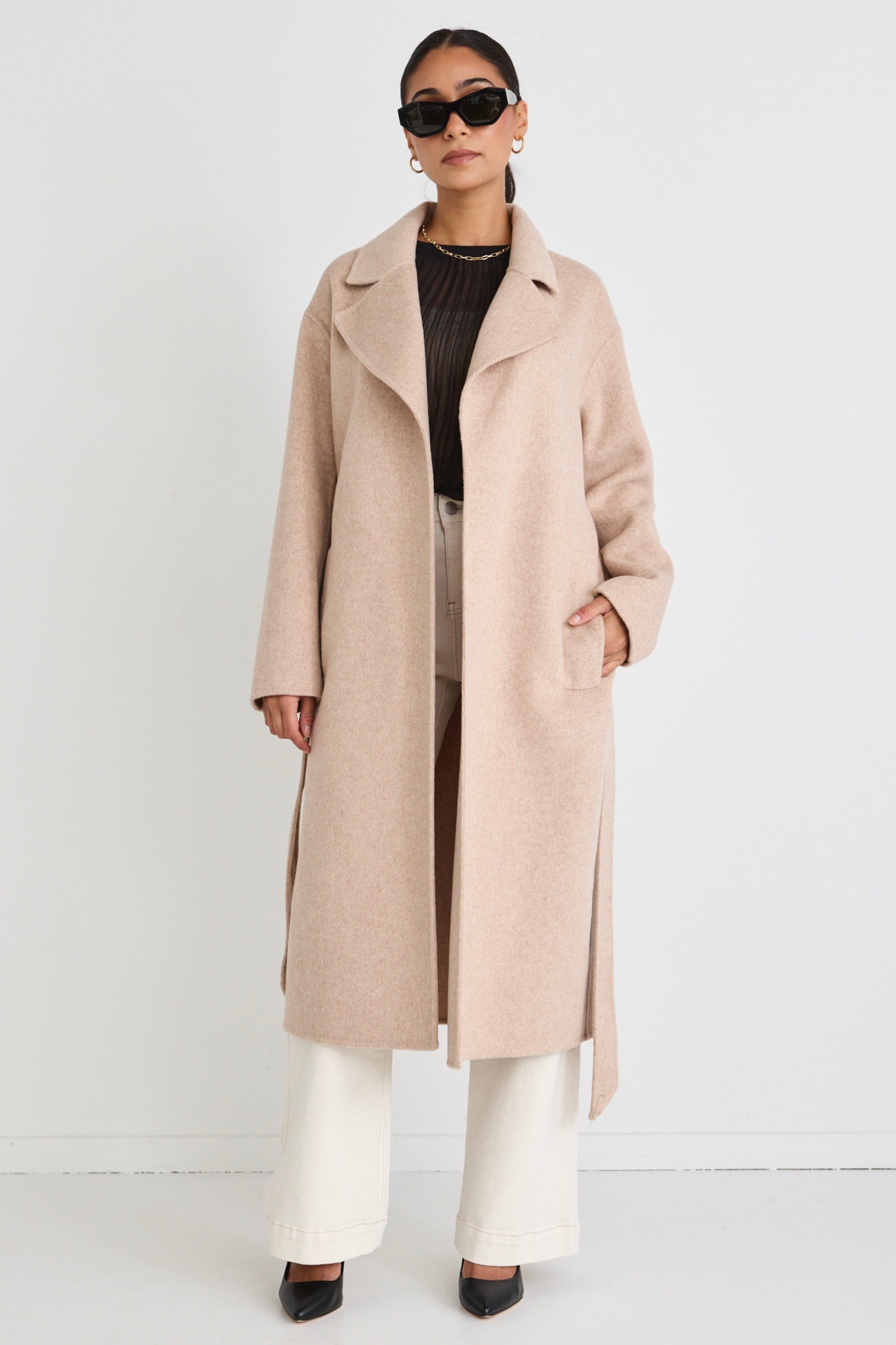 Geneva Oat Wool Blend Belted Coat – Kacico