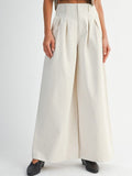 PLEATED WASHED TWILL WIDE LEG PANTS - ECRU